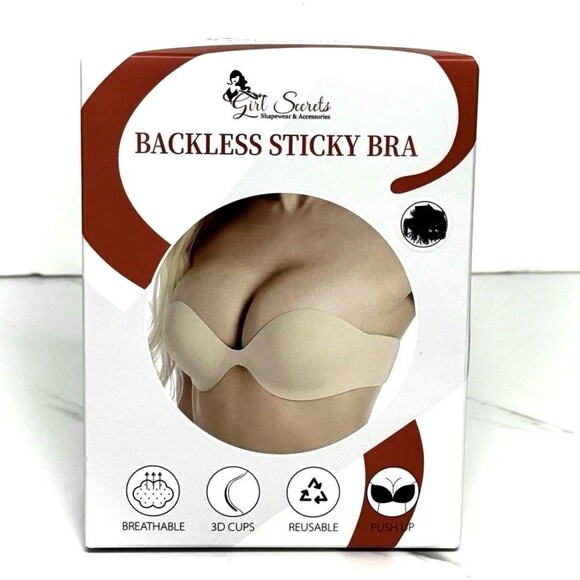 Girl Secrets BLACK Backless Strapless Breathable Reusable Push Up 3D Sticky Bra - Picture 1 of 9